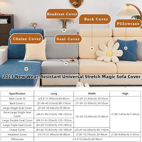 Magic Sofa Covers Couch Covers 2024 New Wear-Resistant Universal Sofa Covers Washable Stretch Couch Cushion Covers Slipcovers for Sectional Sofa (Texture Sea Blue,Pillowcase)
