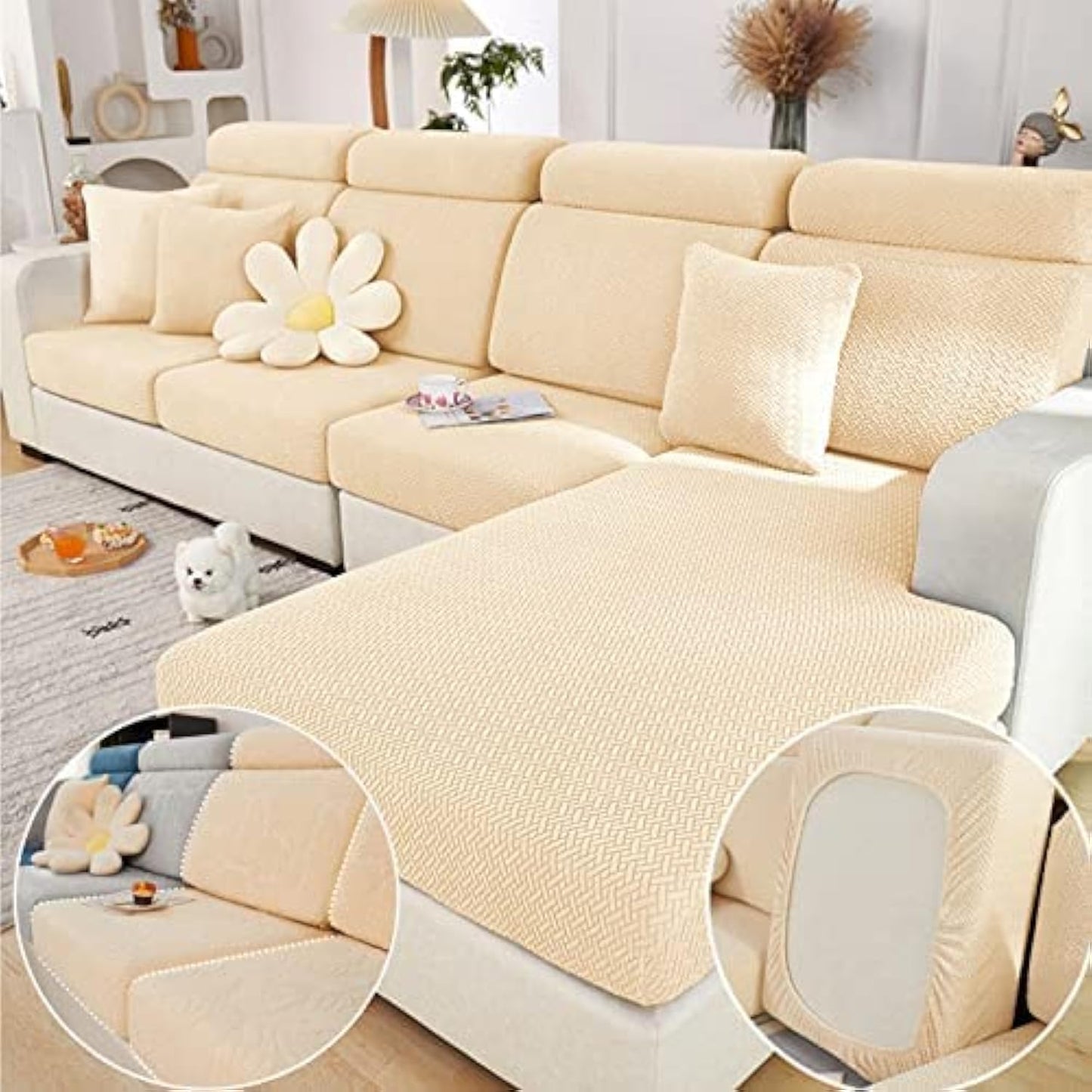 Magic Sofa Covers Couch Covers 2024 New Wear-Resistant Universal Sofa Covers Washable Stretch Couch Cushion Covers Slipcovers for Sectional Sofa (Texture Sea Blue,Pillowcase)