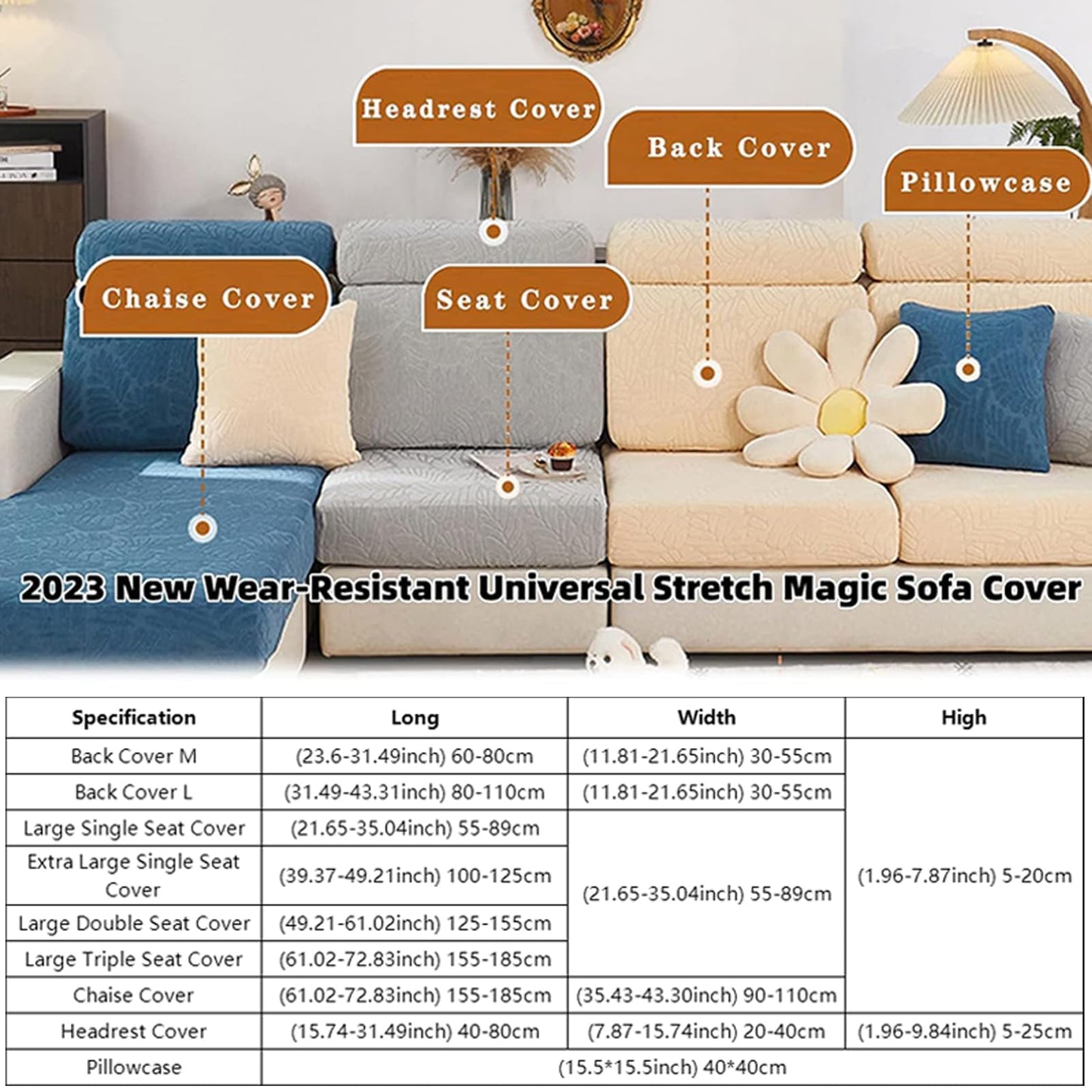 Magic Sofa Covers Couch Covers 2024 New Wear-Resistant Universal Sofa Covers Washable Stretch Couch Cushion Covers Slipcovers for Sectional Sofa (Texture Sea Blue,Pillowcase)