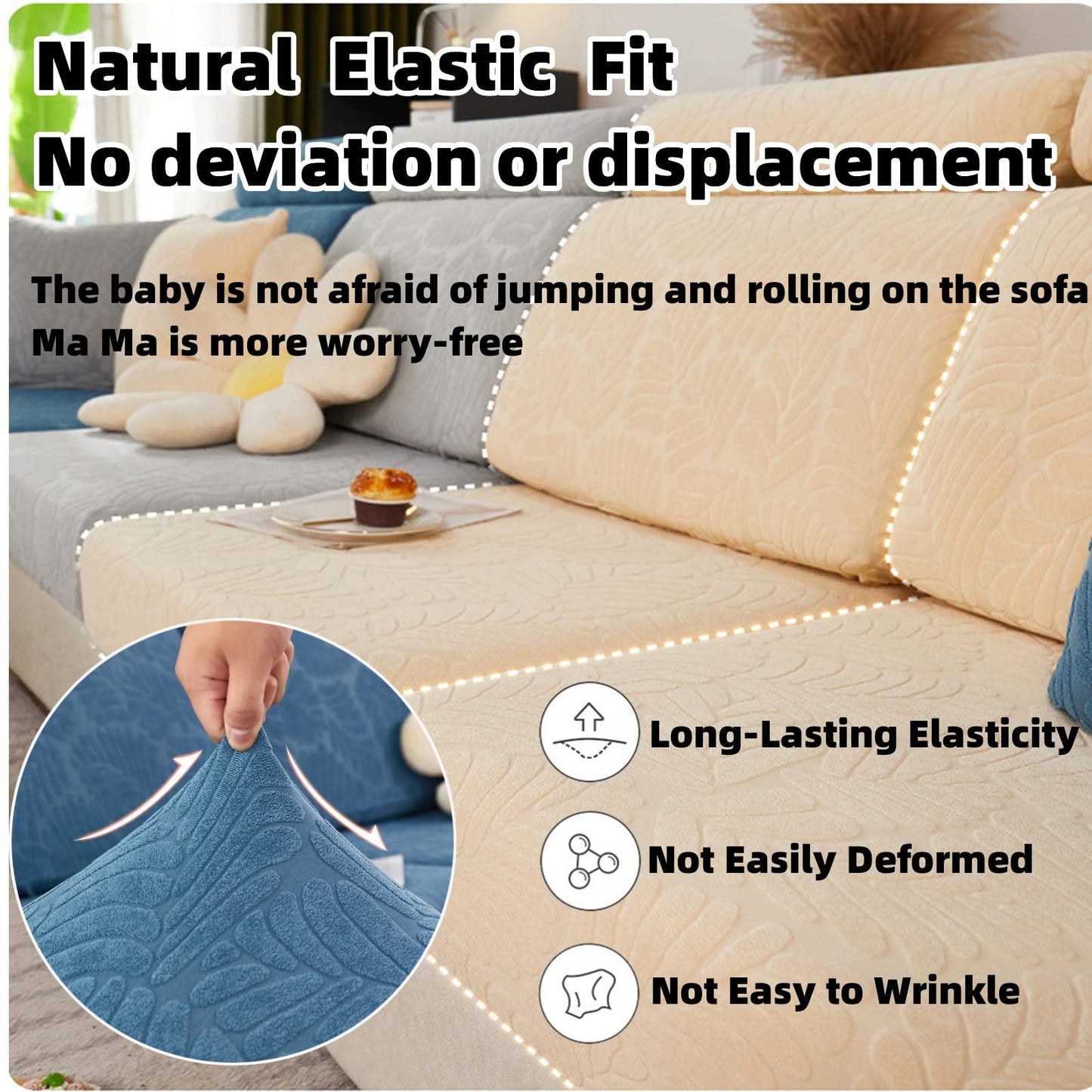 Magic Sofa Covers Couch Covers 2024 New Wear-Resistant Universal Sofa Covers Washable Stretch Couch Cushion Covers Slipcovers for Sectional Sofa (Texture Sea Blue,Pillowcase)