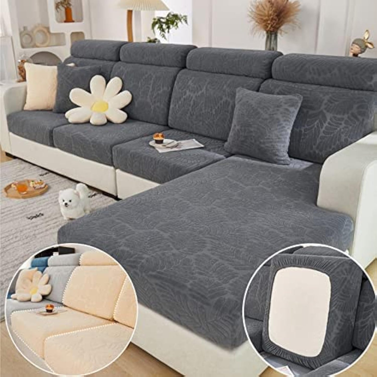 Magic Sofa Covers Couch Covers 2024 New Wear-Resistant Universal Sofa Covers Washable Stretch Couch Cushion Covers Slipcovers for Sectional Sofa (Texture Sea Blue,Pillowcase)