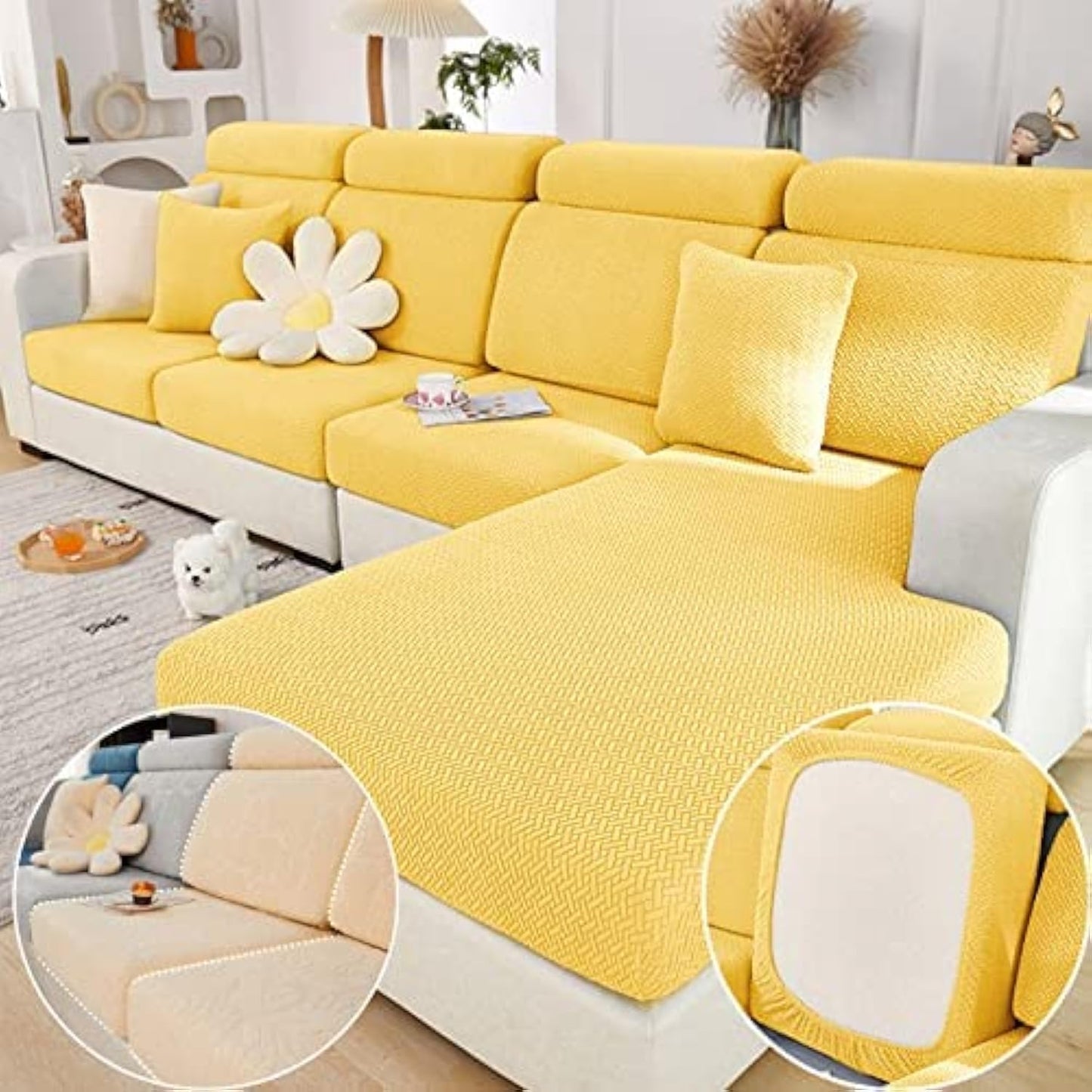 Magic Sofa Covers Couch Covers 2024 New Wear-Resistant Universal Sofa Covers Washable Stretch Couch Cushion Covers Slipcovers for Sectional Sofa (Texture Sea Blue,Pillowcase)