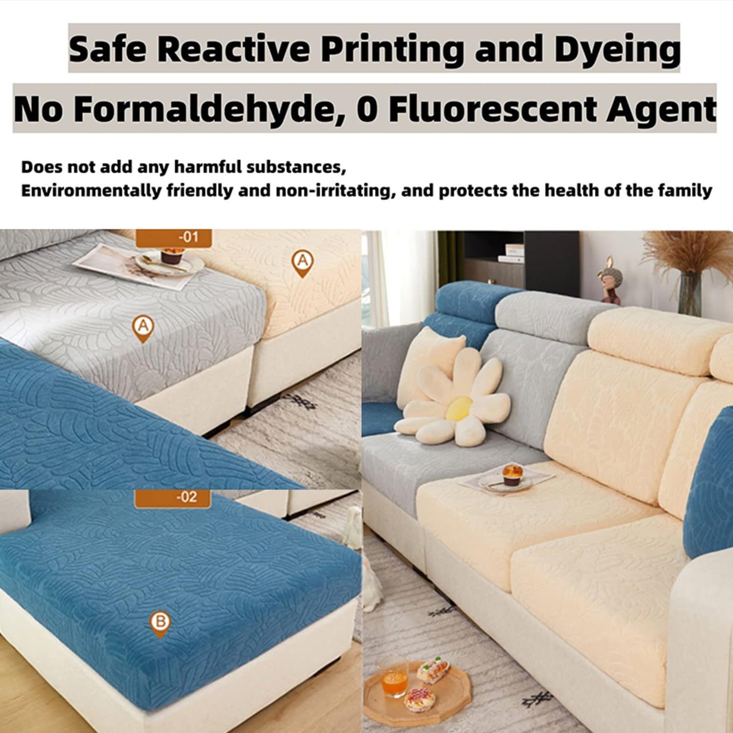 Magic Sofa Covers Couch Covers 2024 New Wear-Resistant Universal Sofa Covers Washable Stretch Couch Cushion Covers Slipcovers for Sectional Sofa (Texture Sea Blue,Pillowcase)
