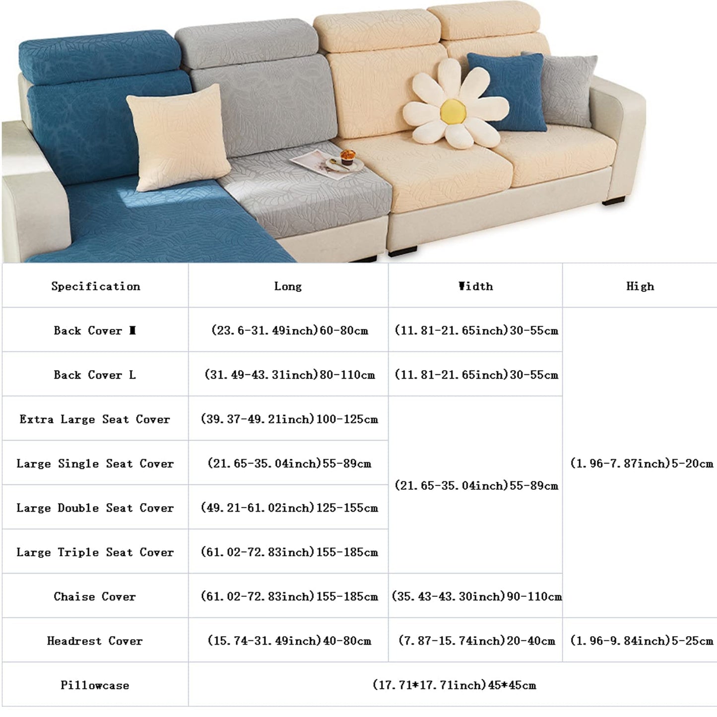 Magic Sofa Covers Couch Covers 2024 New Wear-Resistant Universal Sofa Covers Washable Stretch Couch Cushion Covers Slipcovers for Sectional Sofa (Texture Sea Blue,Pillowcase)