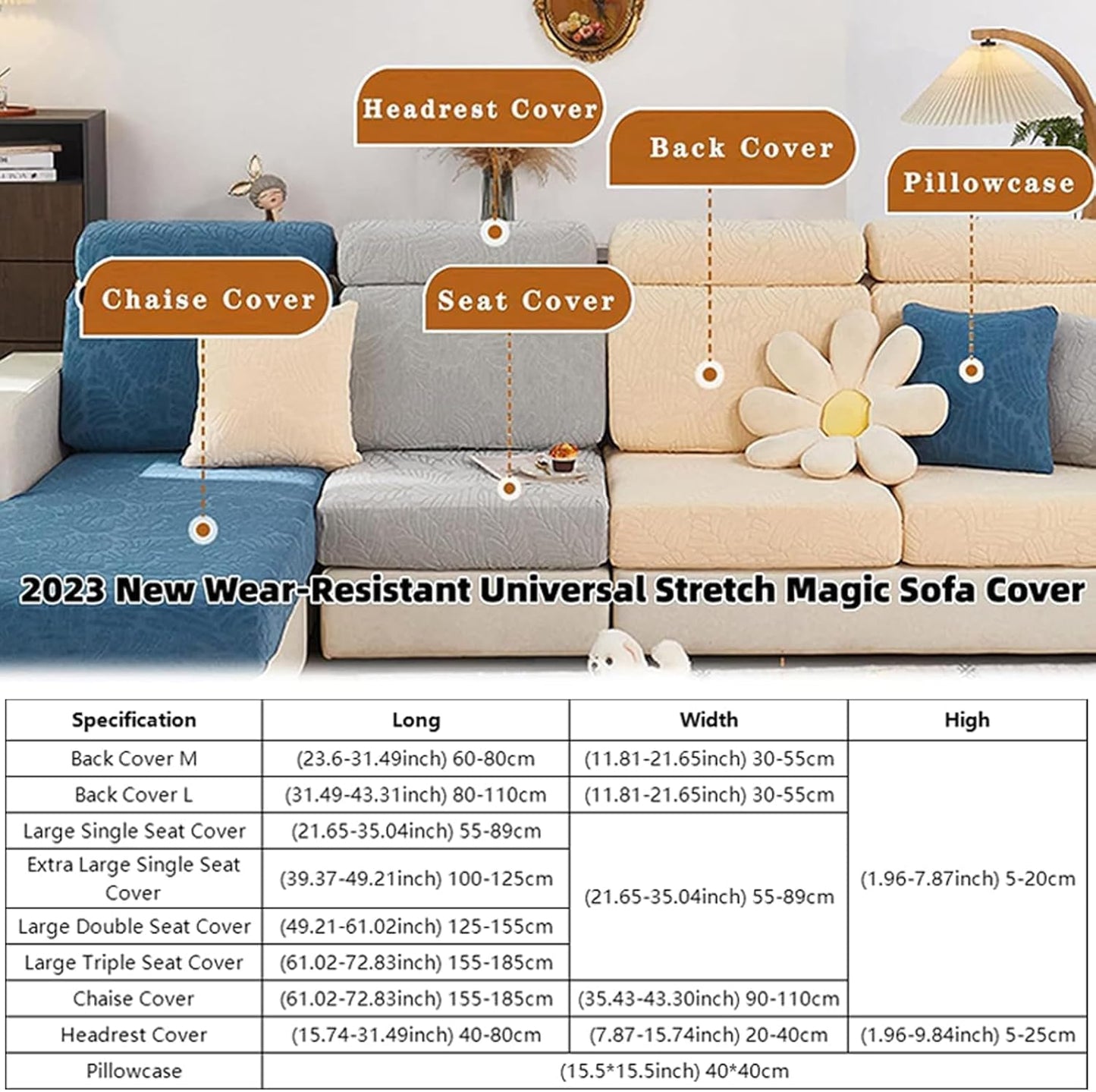 Magic Sofa Covers Couch Covers 2024 New Wear-Resistant Universal Sofa Covers Washable Stretch Couch Cushion Covers Slipcovers for Sectional Sofa (Texture Sea Blue,Pillowcase)