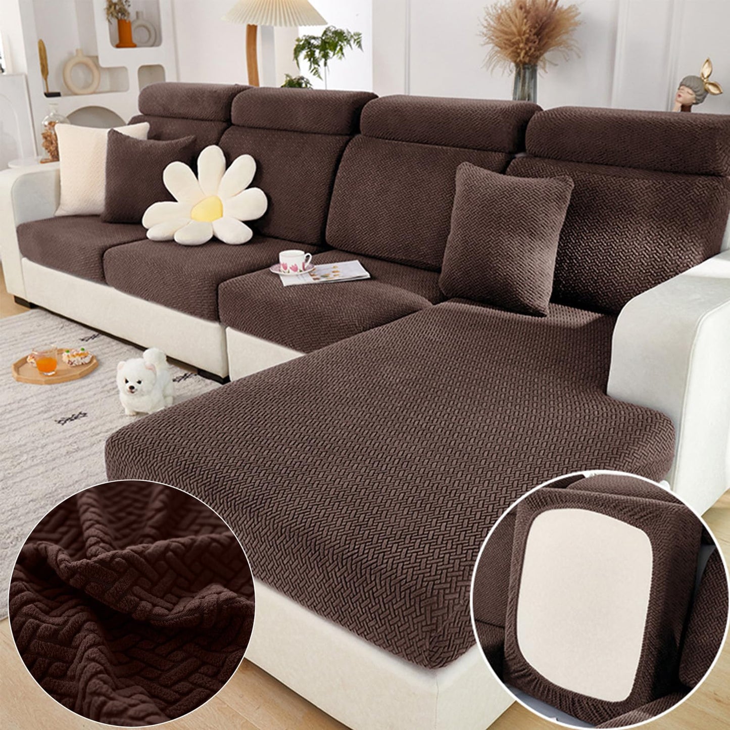 Magic Sofa Covers Couch Covers 2024 New Wear-Resistant Universal Sofa Covers Washable Stretch Couch Cushion Covers Slipcovers for Sectional Sofa (Texture Sea Blue,Pillowcase)