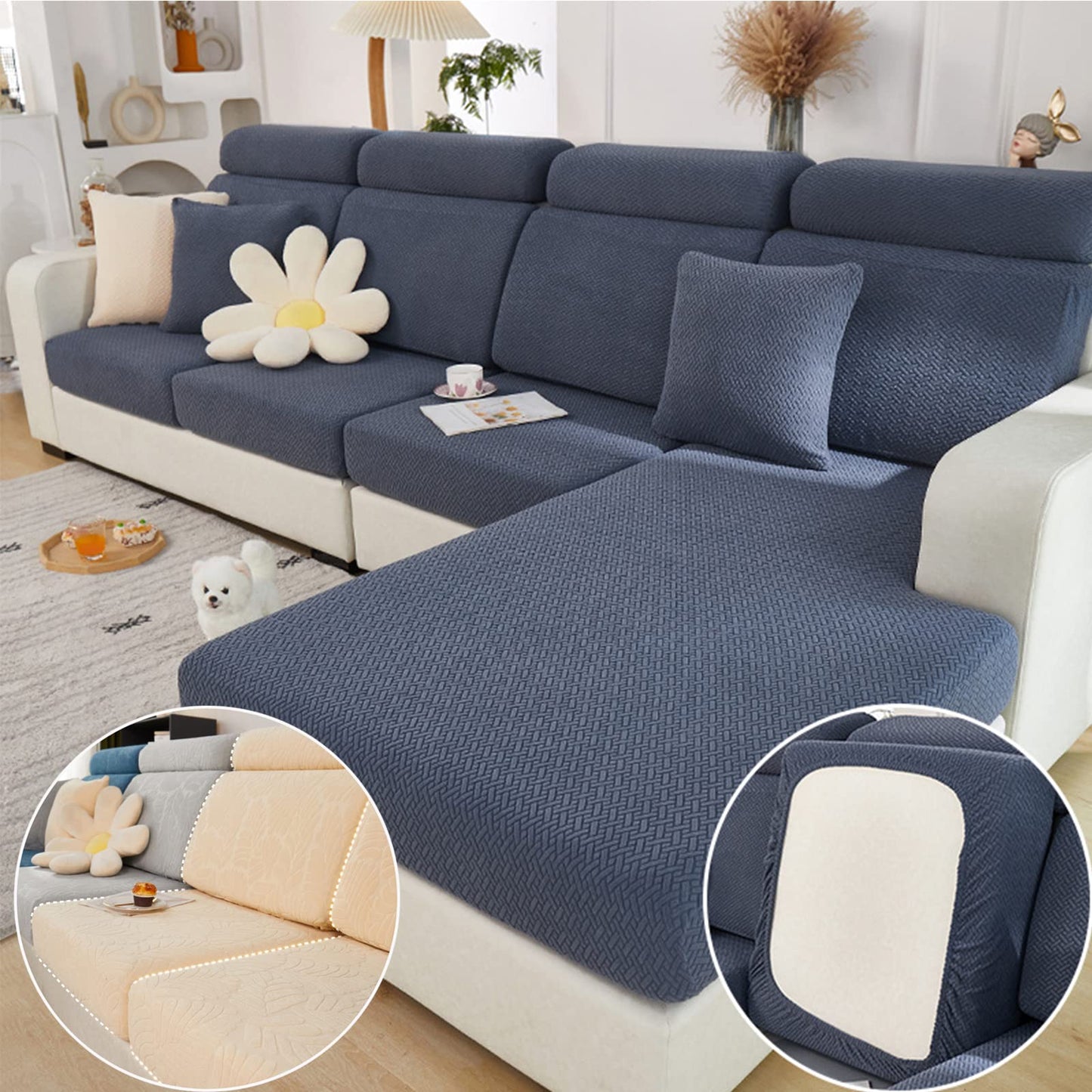 Magic Sofa Covers Couch Covers 2024 New Wear-Resistant Universal Sofa Covers Washable Stretch Couch Cushion Covers Slipcovers for Sectional Sofa (Texture Sea Blue,Pillowcase)