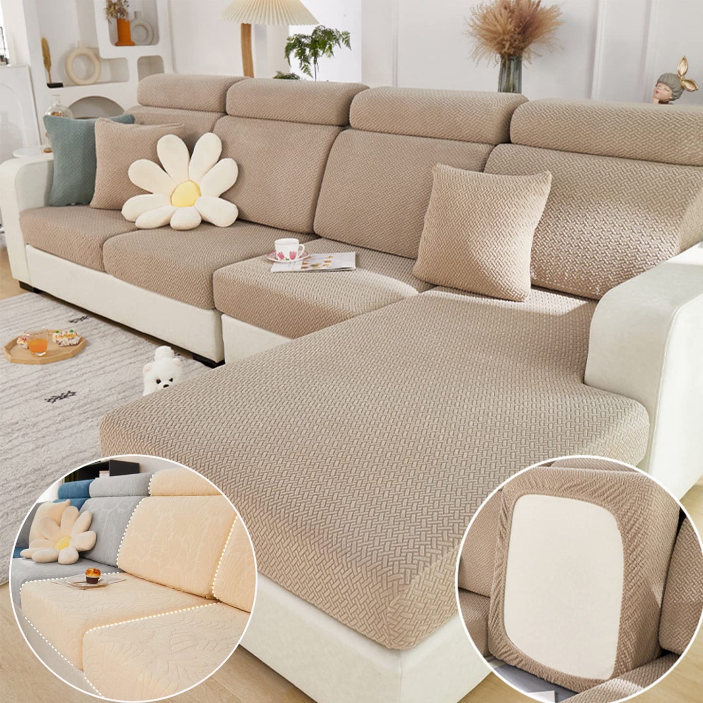 Magic Sofa Covers Couch Covers 2024 New Wear-Resistant Universal Sofa Covers Washable Stretch Couch Cushion Covers Slipcovers for Sectional Sofa (Texture Sea Blue,Pillowcase)