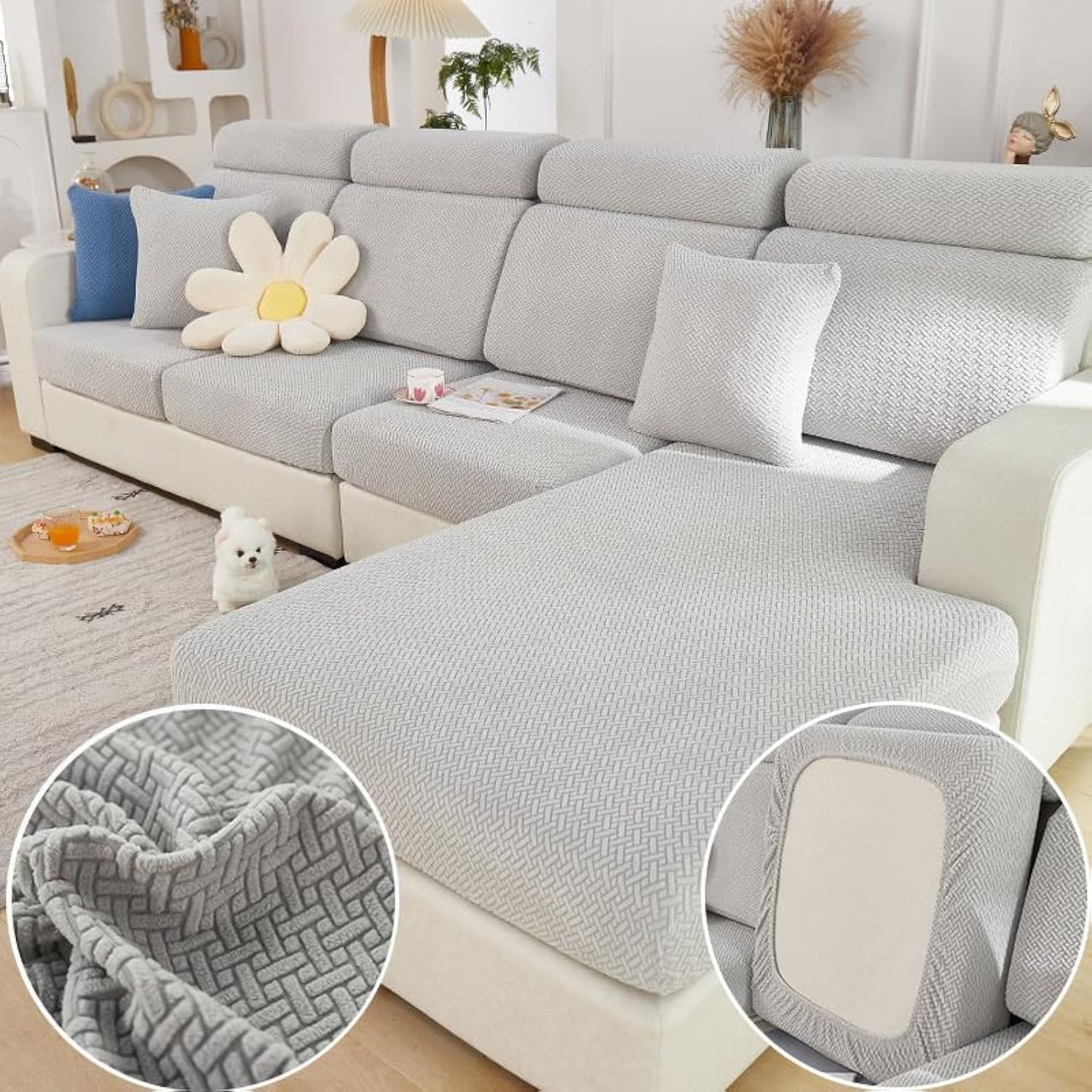 Magic Sofa Covers Couch Covers 2024 New Wear-Resistant Universal Sofa Covers Washable Stretch Couch Cushion Covers Slipcovers for Sectional Sofa (Texture Sea Blue,Pillowcase)
